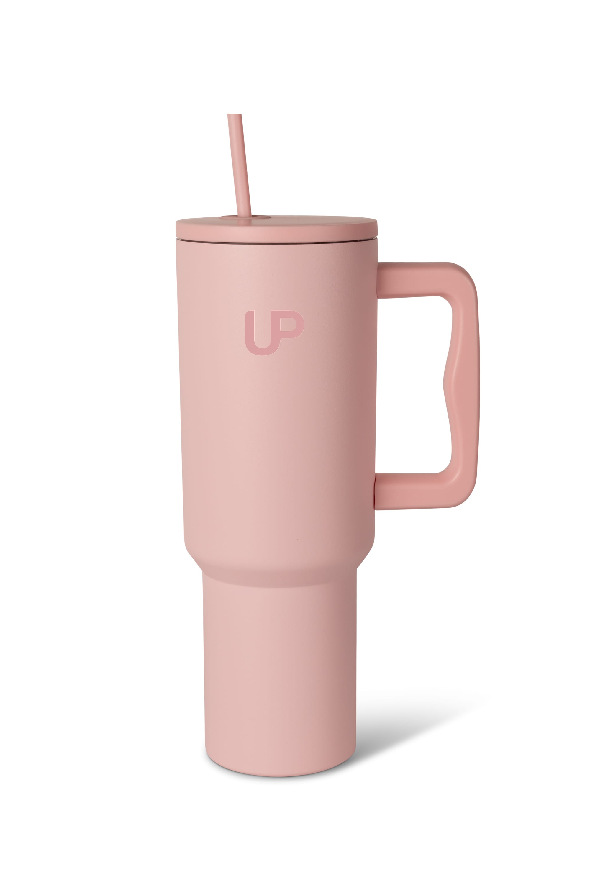Roze rvs drinkfles rvs met handvat en rietje – stijlvol en praktisch voor elke dag.